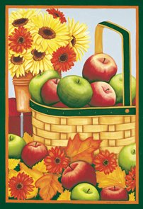 Apples Basket Flowers Autumn Fall Large Flag