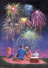 Fireworks July 4 Large Flag