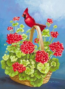 Cardinal Geraniums Basket Summer Garden Mini Flag