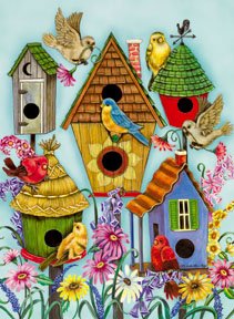 Folk Birdhouse Butterfly Summer Garden Mini Flag