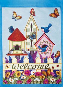 Birdhouse Butterfly Summer Garden Mini Flag