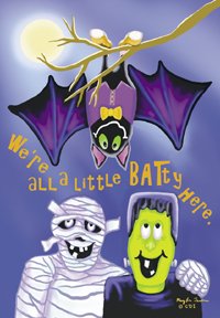Halloween We're All A Little Batty Here Garden Mini Flag