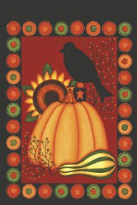 Penny Rug Pumpkin Crow Large Fall Flag