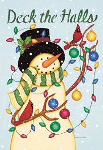 Deck the Halls Snowman Christmas Winter Garden Mini Flag