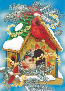 Birdhouses Snow Christmas Winter Large Flag