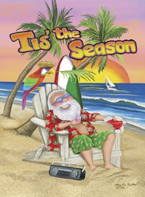 Santa Beach Tis the Season Large Flag