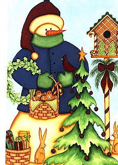 Snowman Birds Winter Christmas Large Flag