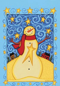 Starry Nights Saltbox Snowman Winter Christmas Large Flag