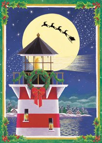 Santa Nautical Ocean Lighthouse Christmas Large Flag