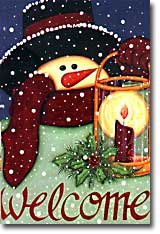 Primitive Snowman Welcome Lantern Large Flag