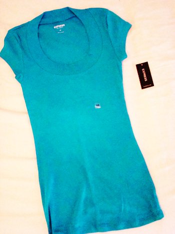 Express Sexy Basics Round Collar Tee in Blue (Size XS)