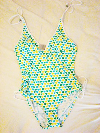 American Eagle Rainbow Hearts One-Piece Swimsuit (Size L)