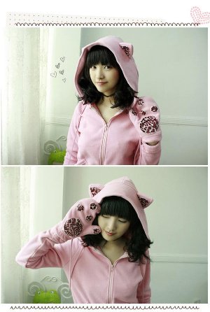 Cat-Eared Hoodie in Pink (Size Freesize)
