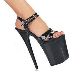 819 Black - 8 inch heel, approx. 5 inch platform, double ankle straps.