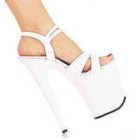 819 White - 8 inch heel, approx. 5 inch platform, double ankle straps.