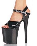 809 Black - 8 inch heel, approx. 5 inch platform, buckled ankle strap.