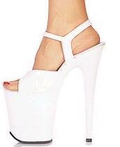 809 White - 8 inch heel, approx. 5 inch platform, buckled ankle strap.