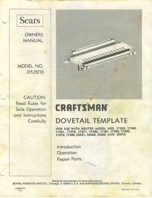 Craftsman Router DoveTail Template # 315 25710 MANUAL in pdf format