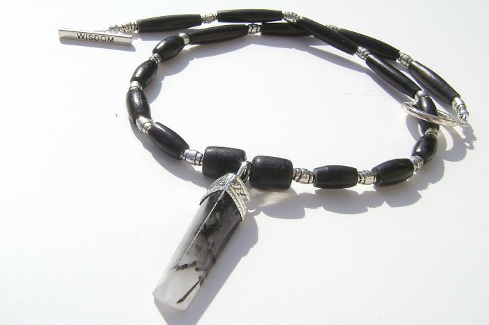 17 Inch Tourmaline Quartz & Black Buffalo Hairpipe Necklace