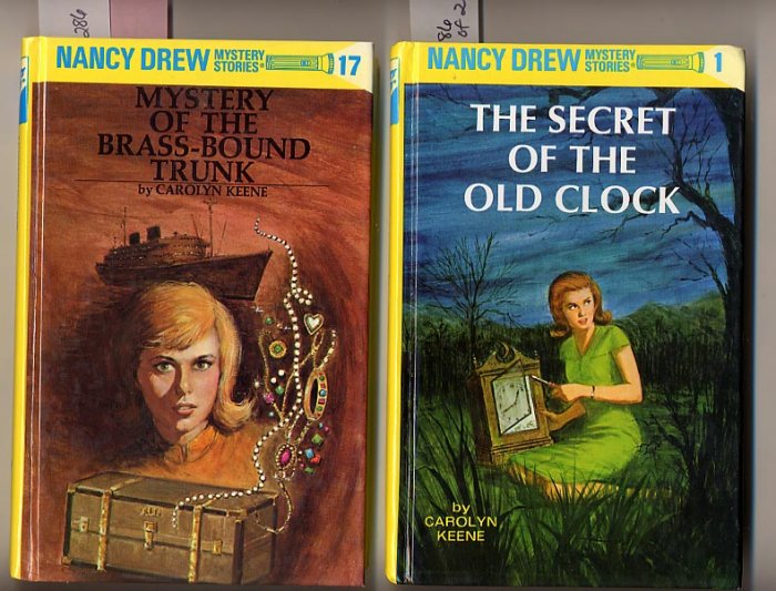 Lot of 2 Nancy Drew #1 Old Clock, #17 Brass-Bound Trunk HC