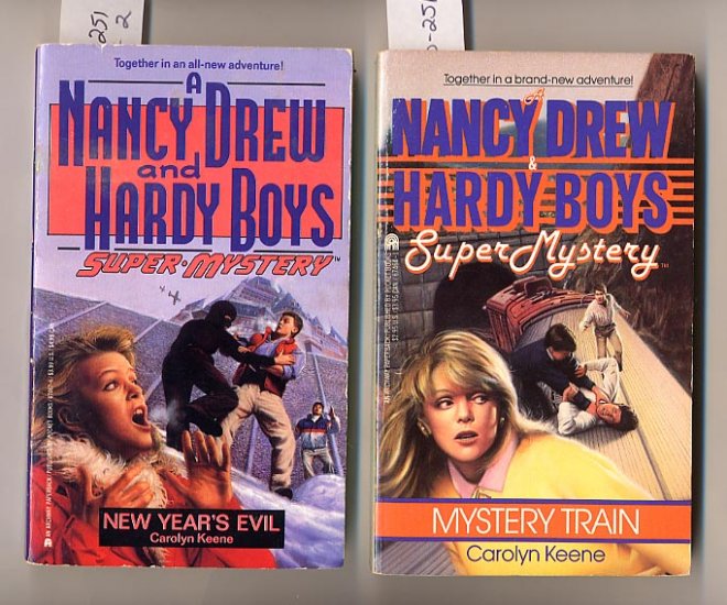 Lot of 2 Nancy Drew Hardy Boys New Year's Evil, Mystery Train PB