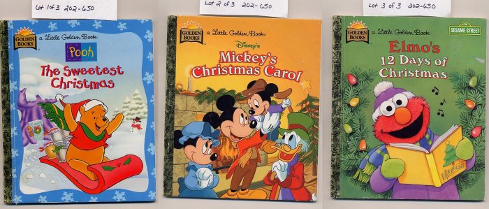 Lot of 3 Golden Books Elmo's 12 Days, Pooh the Sweetest Christmas, Mickey's Christmas Carol HC