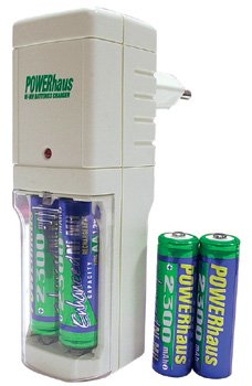 Powerhaus AA battery charger w/ 4 bonus AA rehargeable batteries