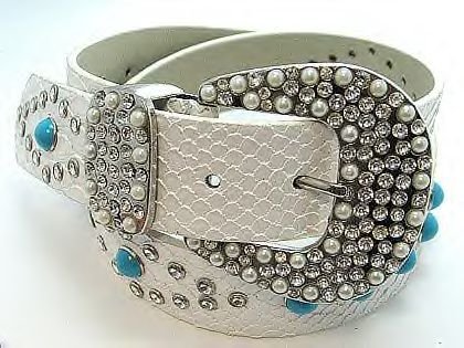 White Western Leather Turquoise Belt