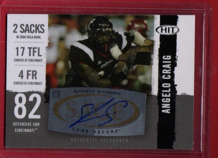 2008 SAGE ANGELO CRAIG AUTOGRAPH w/FREE SHIPPING!