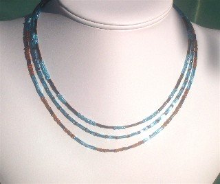 Brown and Turquoise 3-Strand Necklace