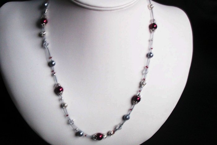 Burgundy and Silver Slide Necklace