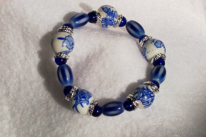 Blue Floral Stretch Bracelet