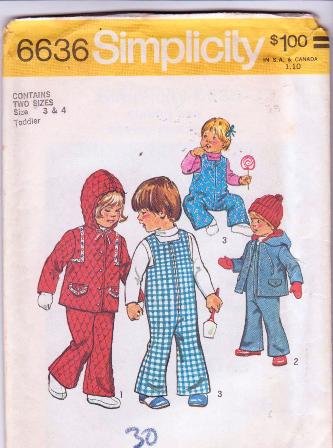 Simplicity Sewing Pattern 6636 Toddlers Girl Boy Bell-Bottom Overalls w/ Hooded Hoodie Jacket