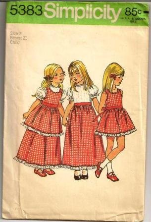 Simplicity Vintage Childs Dress & Pinafore 5383 Pattern Vintage 1972 Girl’s Size 2