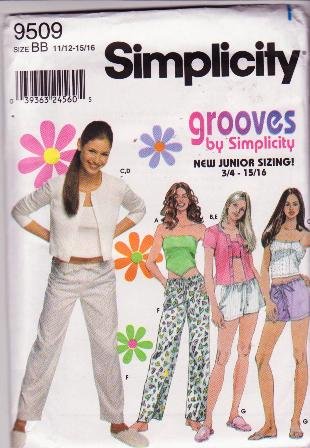 Simplicity Grooves 9509 Sewing Pattern Juniors Loungewear / Casual 3pc Set Sizes 11/12-15/16