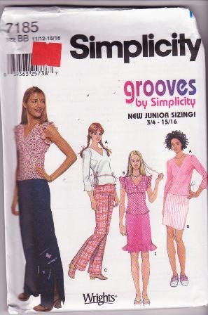 Simplicity Grooves 7185 Sewing Pattern Juniors Skirt Tops Pants Sizes 11/12-15/16