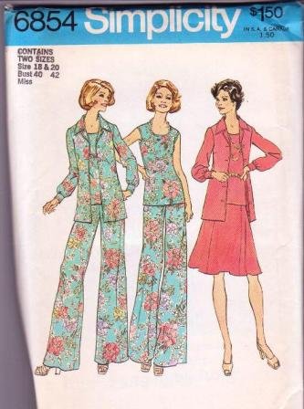 Simplicity Pattern 6854 Vintage 1974 Woman’s Pants Skirt Top Sizes 18&20