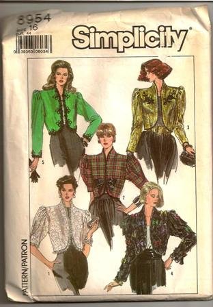 Simplicity Pattern 8954 Bolero Lined Jacket 1989 Vintage Misses Size 16