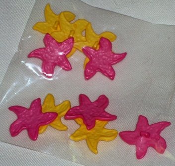 Starfish Novelty Plastic Buttons Pink / Yellow 10 Lot