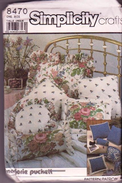 Simplicity Crafts 8470 Vintage Pattern Marjorie Puckett Pillows / Shams 10 Designs Uncut 1987