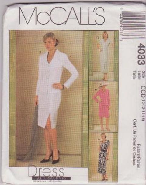 McCall's Sewing Pattern 4033 Misses / Petites Size 10-16 Button Front Jackets Dresses Skirt Suit