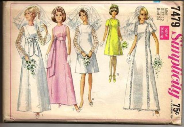 Simplicity Pattern 7449 Wedding Dress or Bridesmaid Dress in Two Lengths Misses Size 12 Vintage 1967