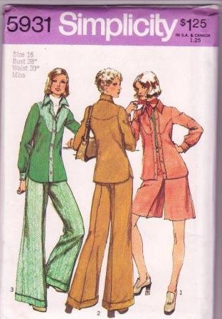 Simplicity 5931 Pattern Vintage 1973 Misses Shirt-Unlined Shirt-Jacket Pantskirt & Pants Size 16