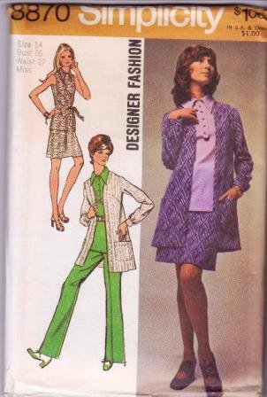 Simplicity 8870 Designer Fashion Blouse Mini-Skirt Pants Jacket Pattern Misses Size 14 ©1970