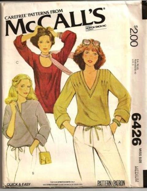 McCall’s Vintage Pattern 6426 Misses Retro Knit Tops Stretch Knits Only Neckline Variations 14-16