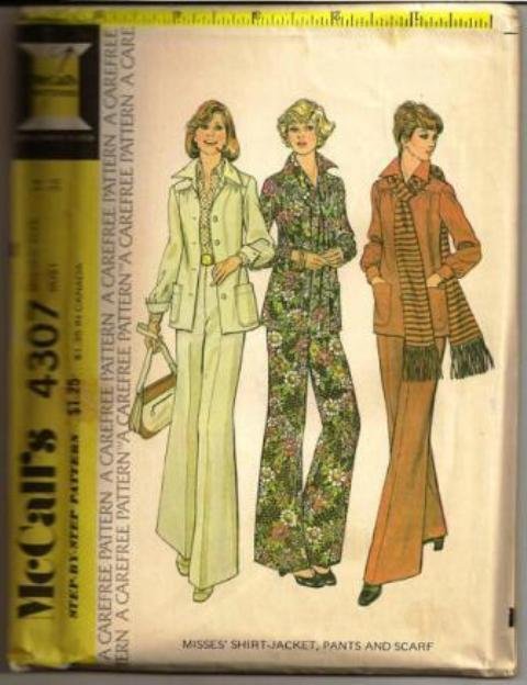 McCall’s Pattern 4307 Misses Shirt-Jacket Pants & Scarf Size 14 ©1974
