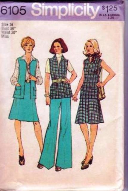 Simplicity Pattern 6105 Vintage Retro 1973 Uncut Vest Skirt Pants Outfit Size Misses & Petites 16