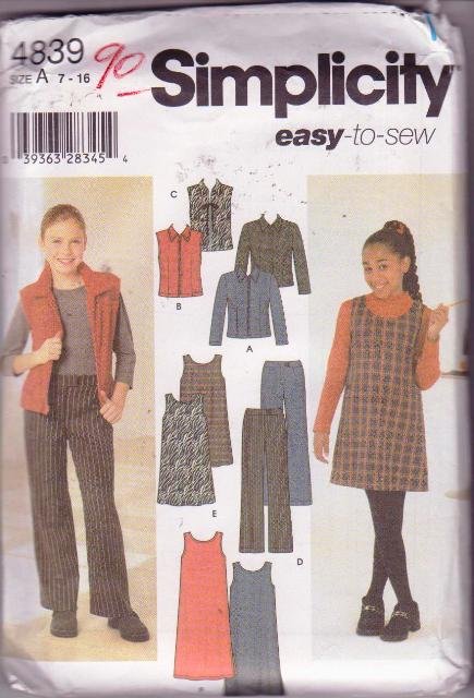 Simplicity Pattern 4839 Girls School Separates or Play Wardrobe Ensemble Sizes 7-16