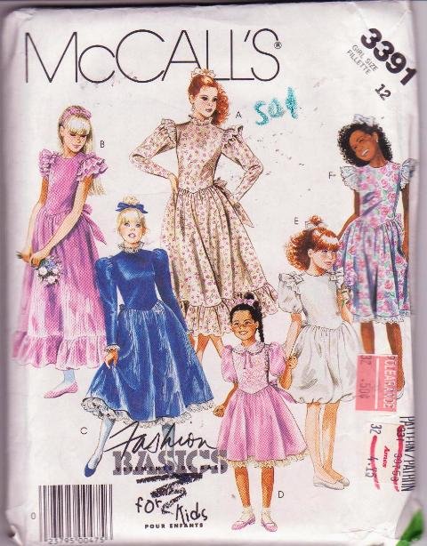 McCallâs Fashion Basics for Kids Girls Dress & Attached Petticoat Size 12 Dated 1987