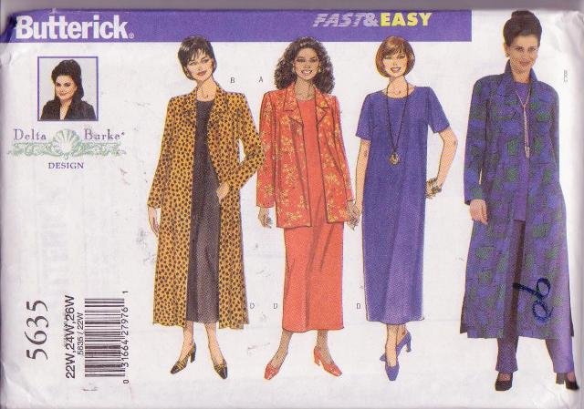 Butterick Pattern Delta Burke 5635 Women’s Jacket Duster Top Pants Dress 22W-26W